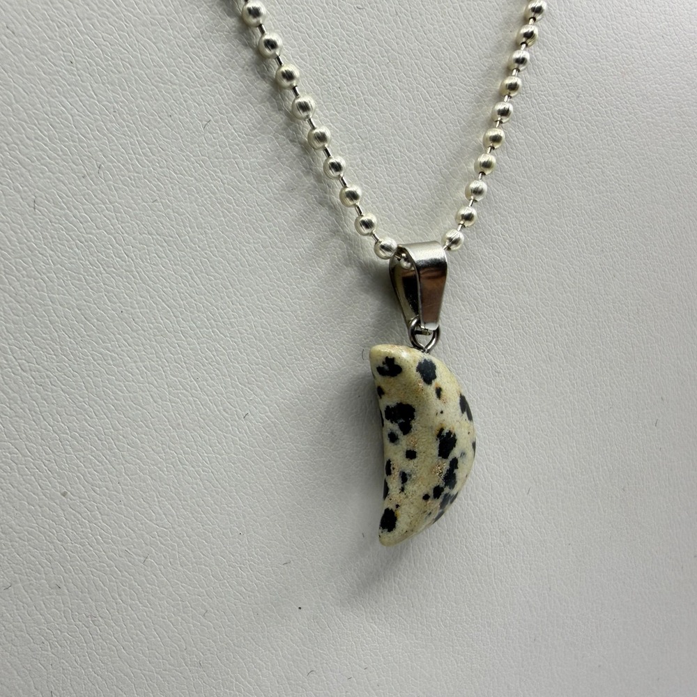Dalmation Jasper Moon Pendant Necklace Celestial Boho Layering Jewelry Gift Idea